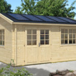 Gartenhaus aus Holz mit Solarzellen