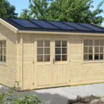 Gartenhaus aus Holz mit Solarzellen