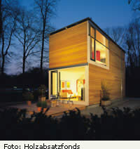 Modernes Holzhaus in der Nacht